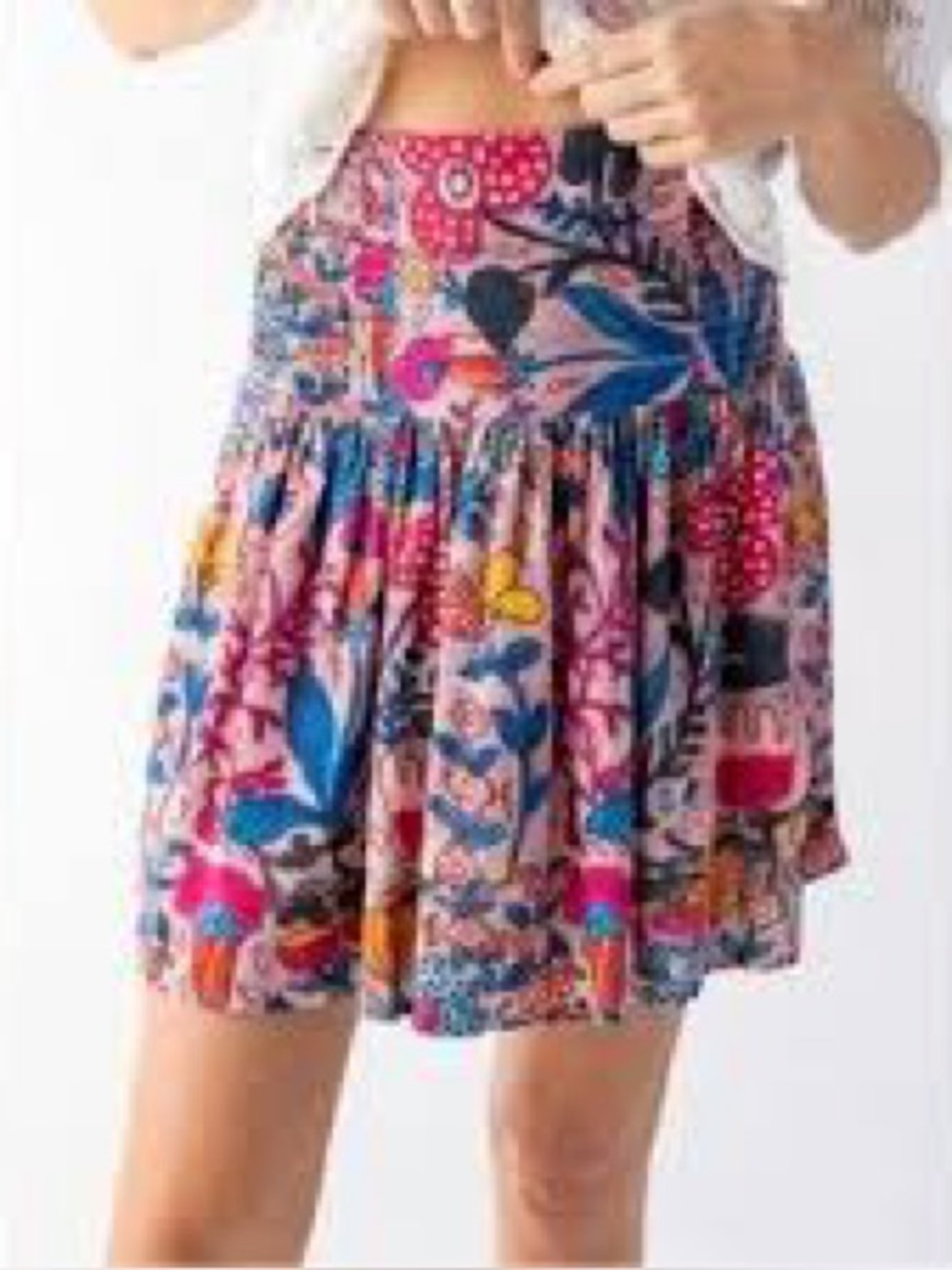 Natural Life Floral Smocked Waist Boho Mini Skirt Multicolor Rayon L
